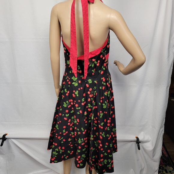 Cherry Print Black Halter Dress #1281 - Picture 5 of 13